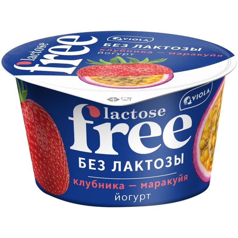 Йогурт Viola free клубника-маракуйя безлактозный с наполнителем 2.7%, 180г